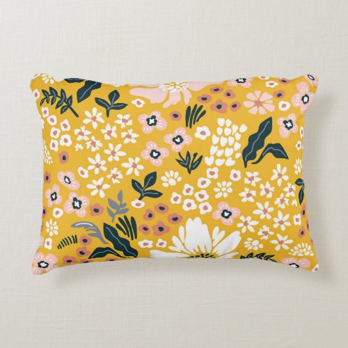 Garden Flowers Yellow Vintage Charm Accent Pillow
