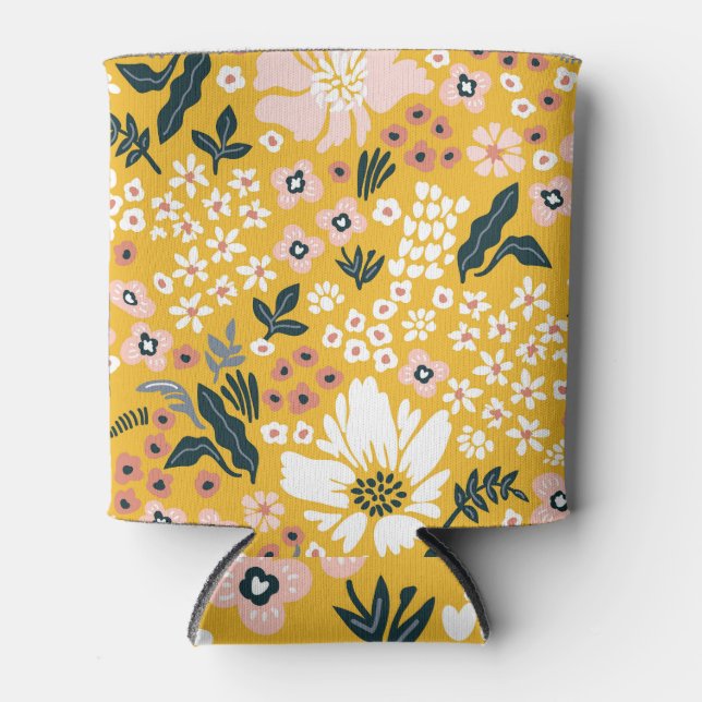 Garden Flowers: Yellow Vintage Charm. Can Cooler (Front)