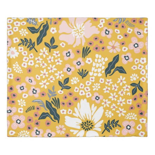 Garden Flowers Yellow Vintage Charm Duvet Cover