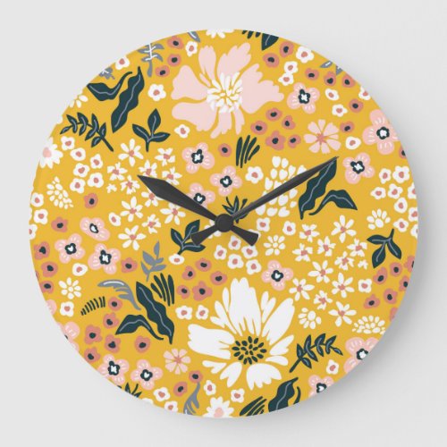 Garden Flowers Yellow Vintage Charm Large Clock
