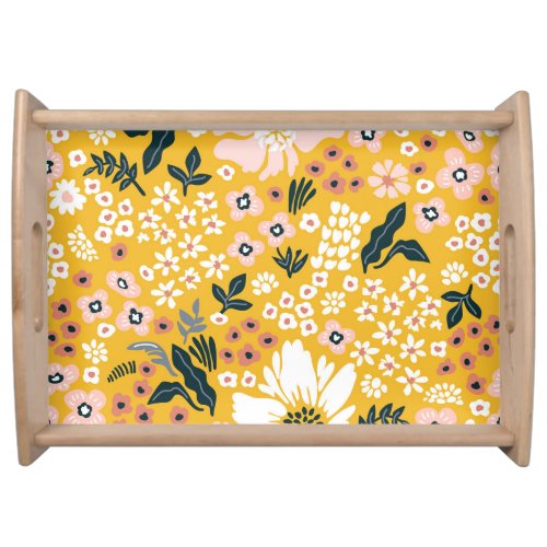 Garden Flowers Yellow Vintage Charm Serving Tray