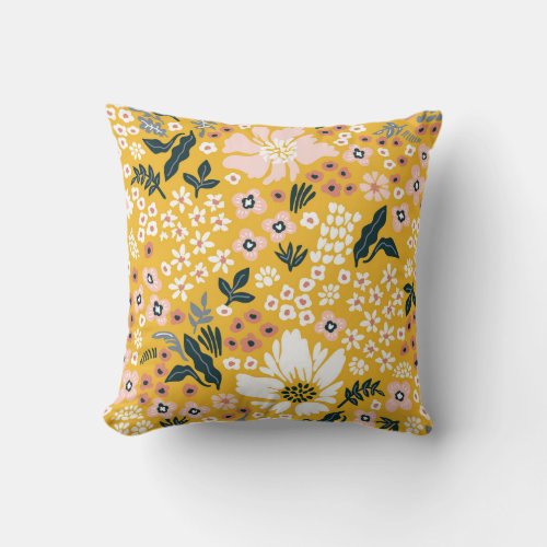Garden Flowers Yellow Vintage Charm Throw Pillow