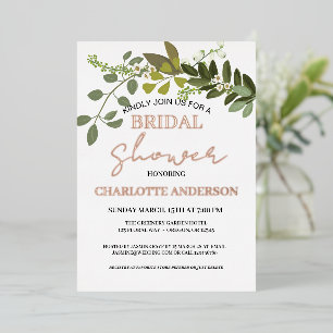 Garden Foliage Greenery Vines Bridal Shower Gold Foil Invitation