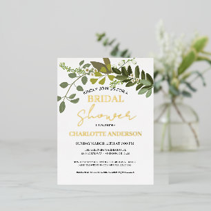 Garden Foliage Greenery Vines Bridal Shower Gold Foil Invitation Postcard