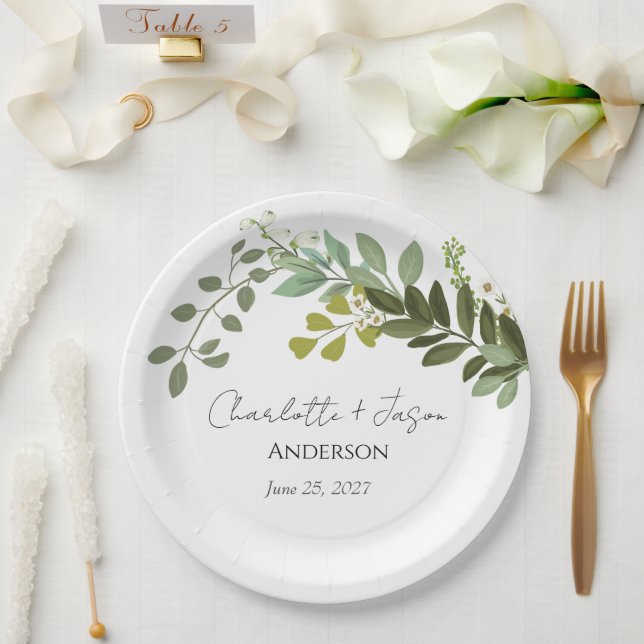 Garden Foliage Greenery Vines Wedding Party Paper Plates (Wedding)