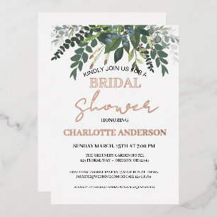 Garden Foliage Nature Greenery Bridal Shower Gold Foil Invitation