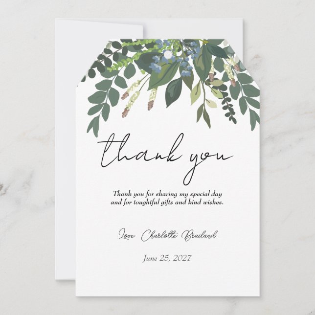 Garden Foliage Nature Greenery Bridal Shower Thank You Card (Front)