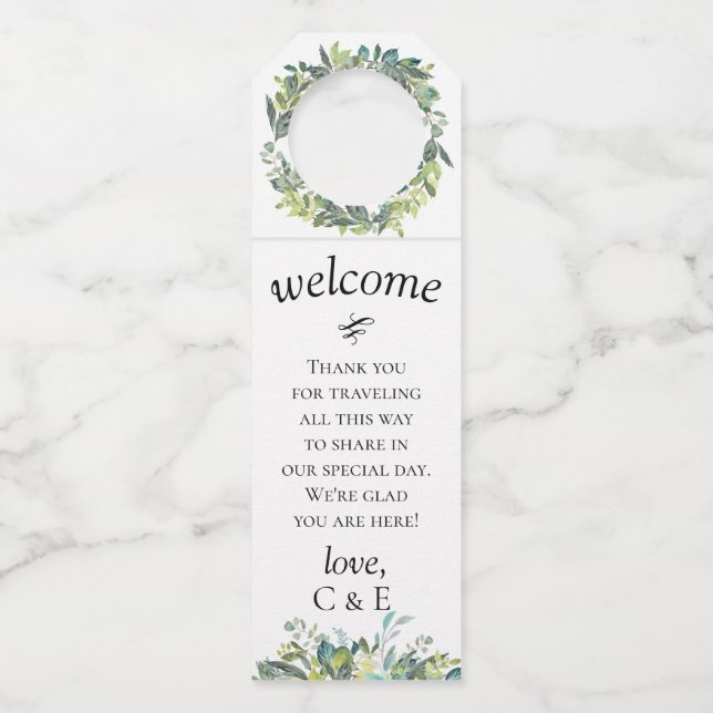 Garden Foliage Personalized Bottle Hanger Tag (Front)