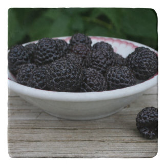 Garden Fresh Black Raspberries in Bowl Trivet