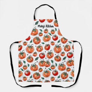Garden Fresh Tomato Pattern with Name Apron