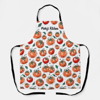 Garden Fresh Tomato Pattern with Name Apron