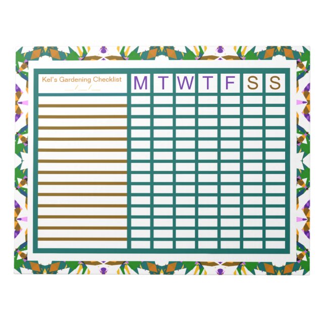 Garden Gardening Growing Weekly Tracker Planner Notepad (Front)