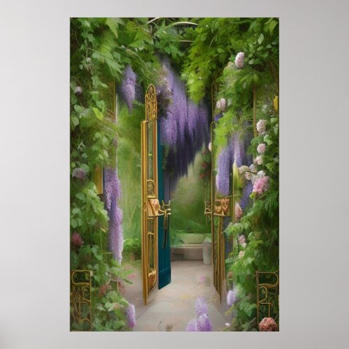 Garden Gate and Wisteria Poster