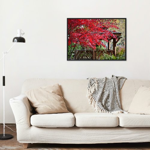 Garden Gazebo and Red Autumn Leaves Poster