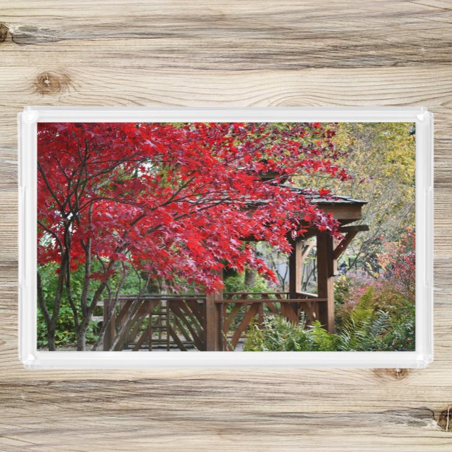 Garden Gazebo and Red Maple Leaves Photo Acrylic Tray (Creator Uploaded)