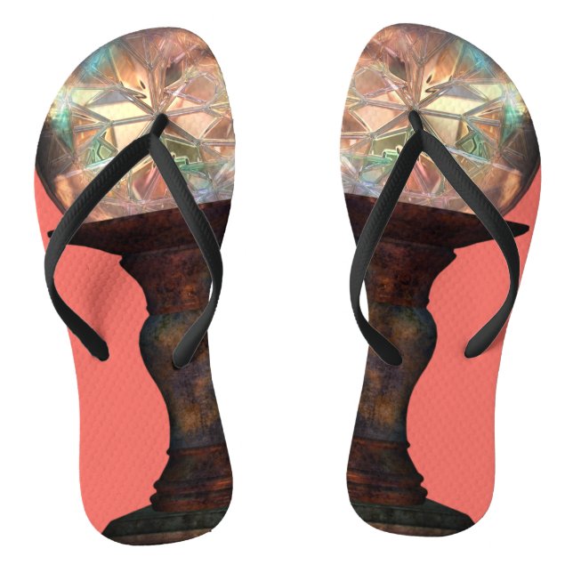 Garden gazing globe coral pink stained glass look  flip flops (Footbed)