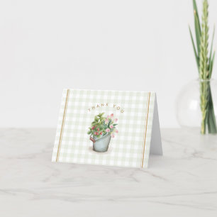 Garden Gingham Sage Gold Floral Flowers Letterpress Thank You Card