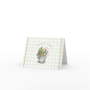 Garden Gingham Sage Gold Floral Flowers Thank You Card