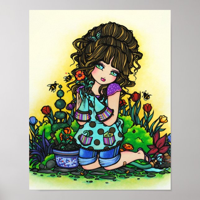 Garden Girl Bumblebee Tulip Art by Hannah Lynn Poster (Front)