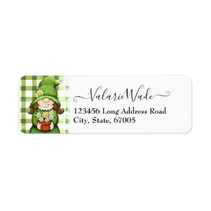 Garden Gnome and Green Plaid Return Address Label