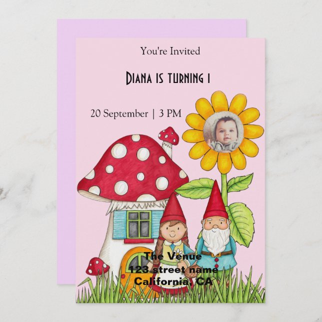 Garden Gnome Birthday Invitation (Front/Back)