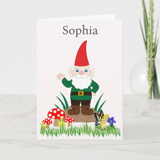 Garden Gnome Birthday Personalize Name Age Card (Front)