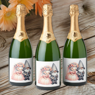 Garden Gnome Bride Groom  Fairytale Rustic Wedding Sparkling Wine Label