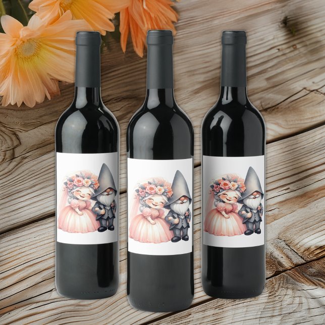 Garden Gnome Bride Groom  Fairytale Rustic Wedding Wine Label (Creator Uploaded)