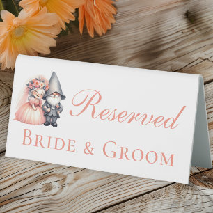 Garden Gnome Bride Groom Rustic Wedding Reserved Table Tent