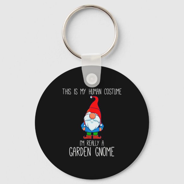 Garden Gnome Costume, Halloween, This Is My Human  Keychain (Front)