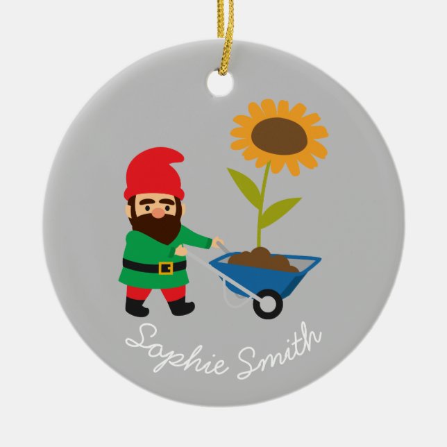 Garden gnome cute gardening theme ceramic ornament (Front)