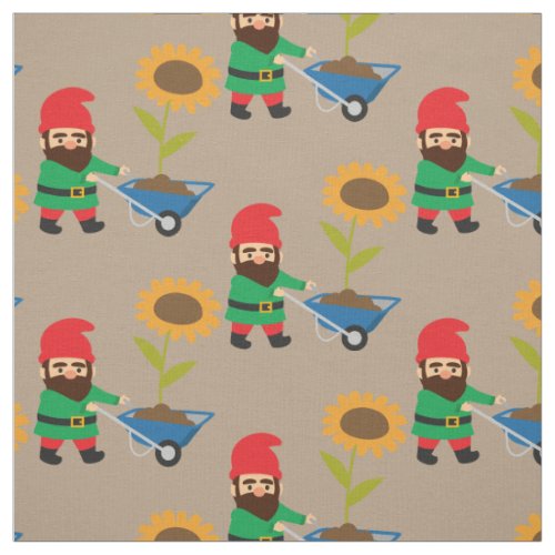 Garden gnome cute gardening theme fabric