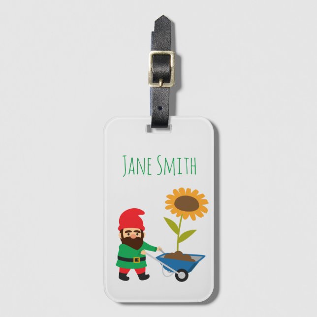 Garden gnome cute gardening theme luggage tag (Front Vertical)