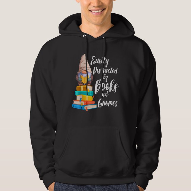 Garden Gnome Easily Distracted By Books Gnomes Boo Hoodie (Front)