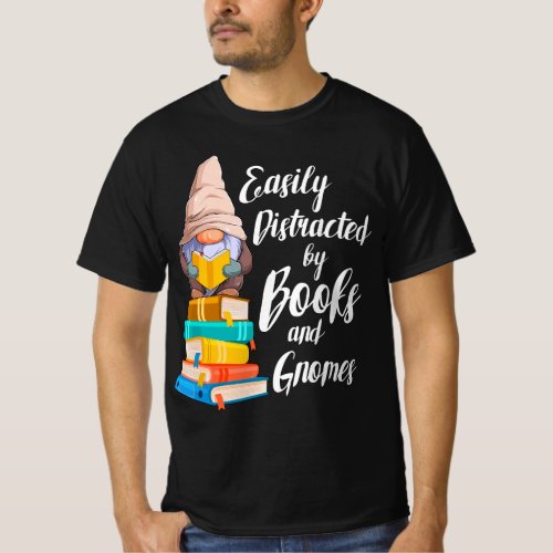 Garden Gnome Easily Distracted By Books Gnomes Boo T_Shirt