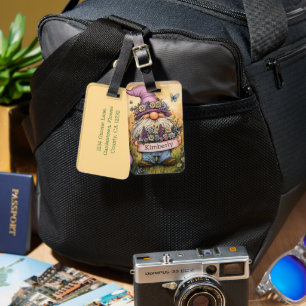 Garden Gnome Illustration with Customizable Banner Luggage Tag