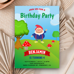 Garden Gnome Kids Birthday Party Invitation