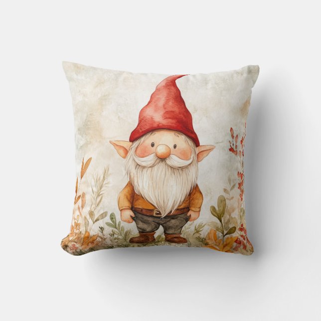 Garden Gnome Throw Pillow (Front)