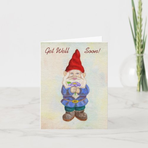 Garden Gnome with Flower get well card