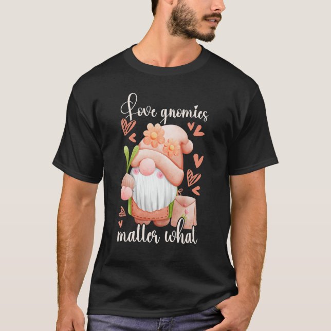 Garden gnome with onion  garden  gnome  hearts T-Shirt (Front)
