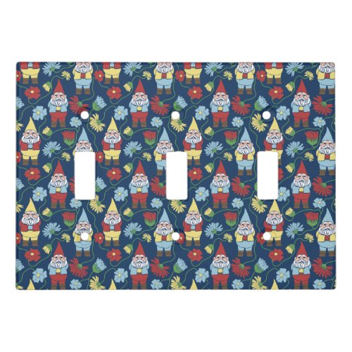 Garden Gnomes and Flowers Navy Blue Light Switch Cover