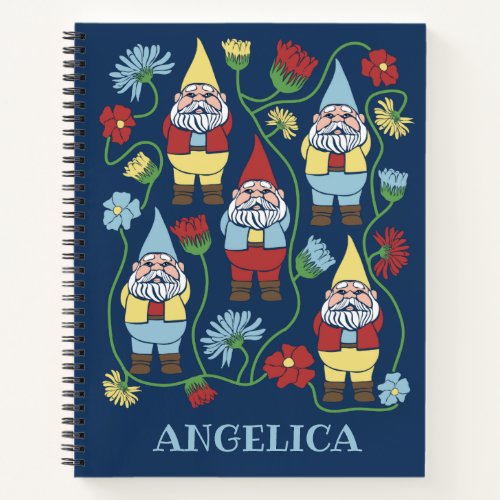 Garden Gnomes and Flowers Personalized Notebook