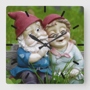 Garden Gnomes Couple Square Wall Clock