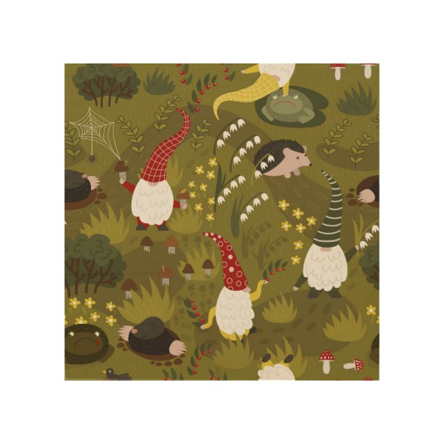 Garden Gnomes: Humorous Flora Fauna. Wood Wall Art (Front)