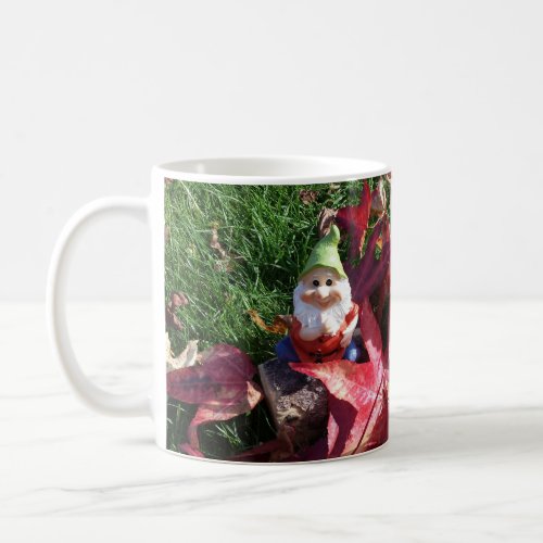 Garden Gnomes in the Yard Fall Red Brown Leaves Co Coffee Mug