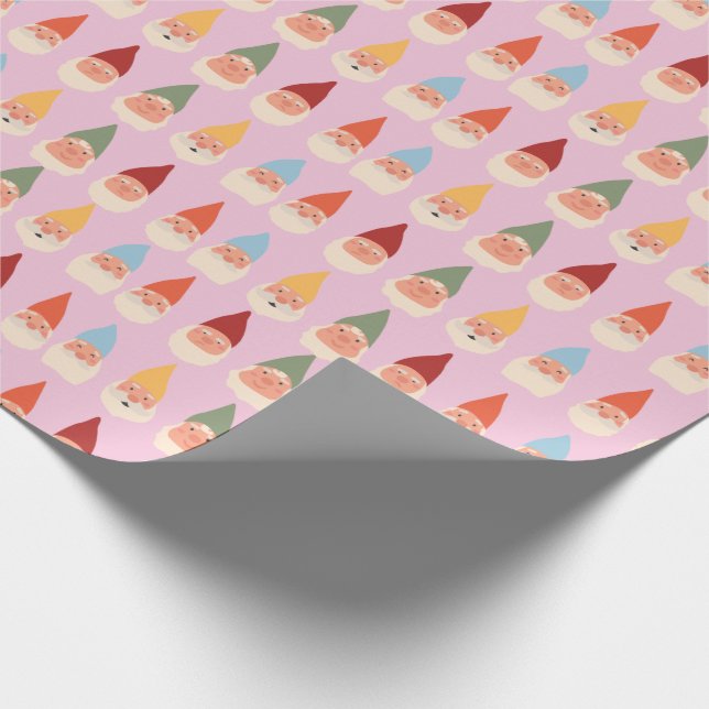 Garden Gnomes Pink Background Wrapping Paper (Corner)