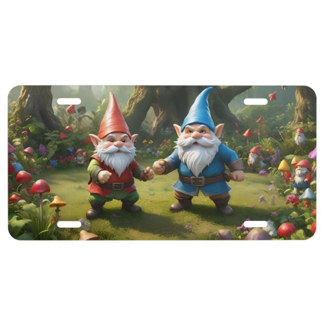 GARDEN GNOMES READY TO FIGHT LICENSE PLATE (Front)