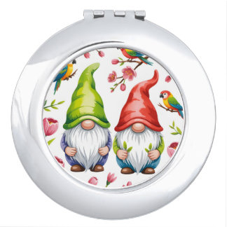 Garden Gnomes with Tropical Parrots  Compact Mirror