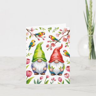 Garden Gnomes with Tropical Parrots Holiday Card