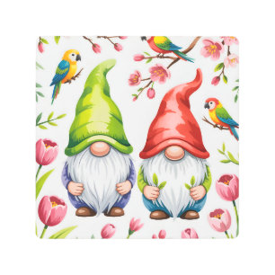 Garden Gnomes with Tropical Parrots Metal Print